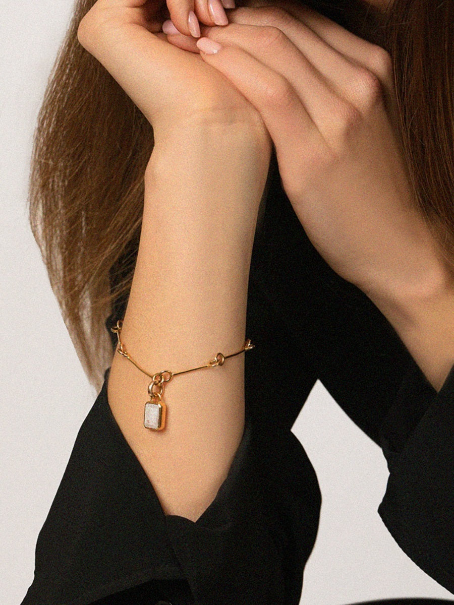 Gold and Moonstone Gemstone Baguette Pendant Charm