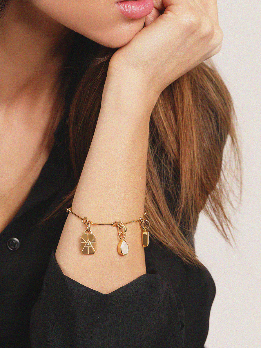 Gold and Moonstone Gemstone Teardrop Pendant Charm