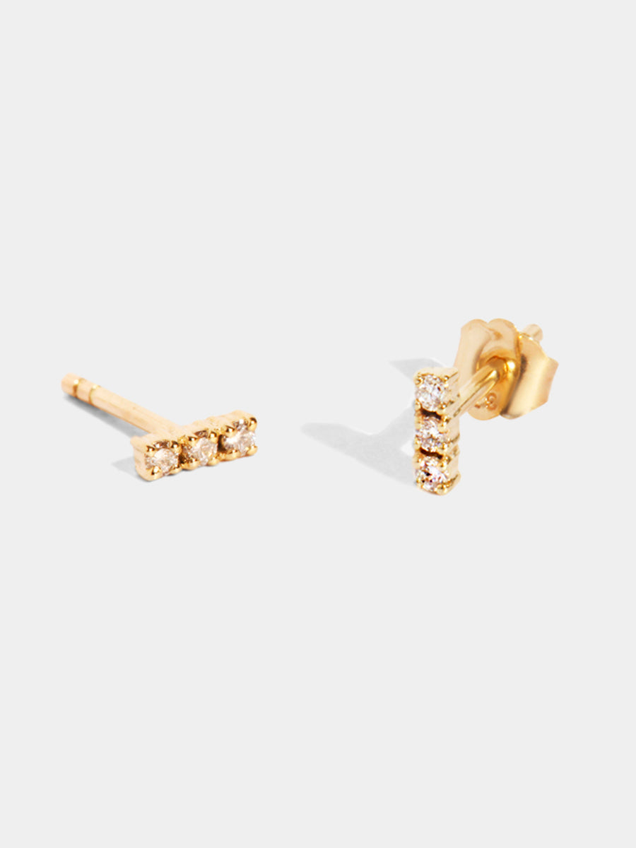 9K Gold Diamond Trio Bar Stud Earrings