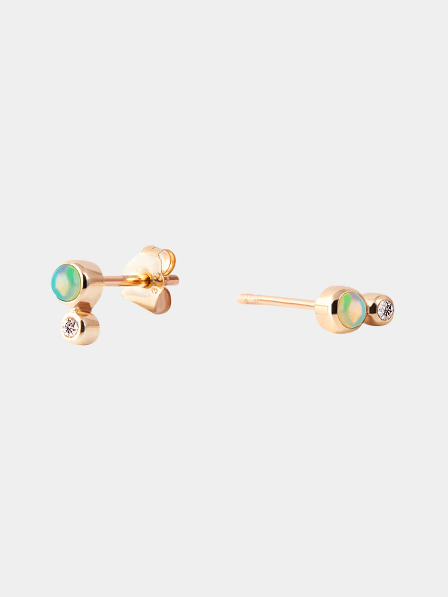9K Gold Opal & Diamond Stud Earrings