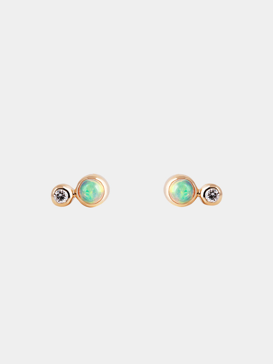 9K Gold Opal & Diamond Stud Earrings
