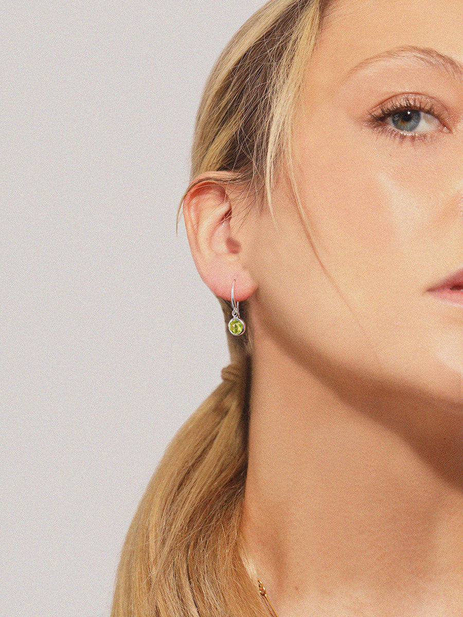 August Sterling Silver Birthstone Gemstone Hook Earrings Peridot