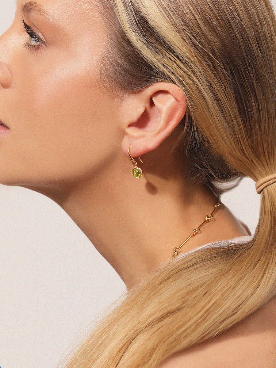 August 18k Gold Vermeil Birthstone Gemstone Hook Earrings Peridot