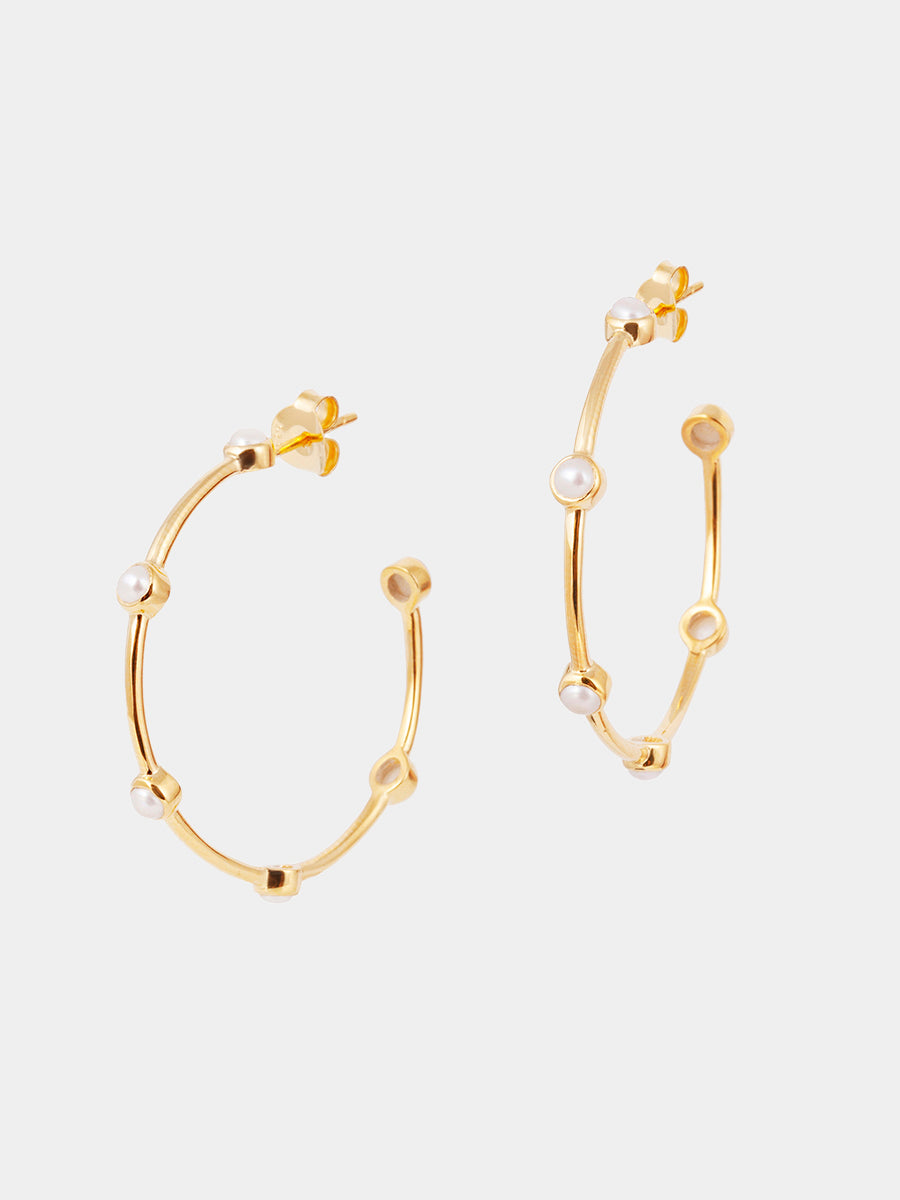 18k Gold Vermeil Pearl Studded Hoop Earrings - Large