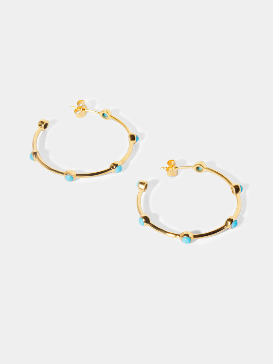 18k Gold Vermeil Turquoise Gemstone Studded Hoop Earrings - Large