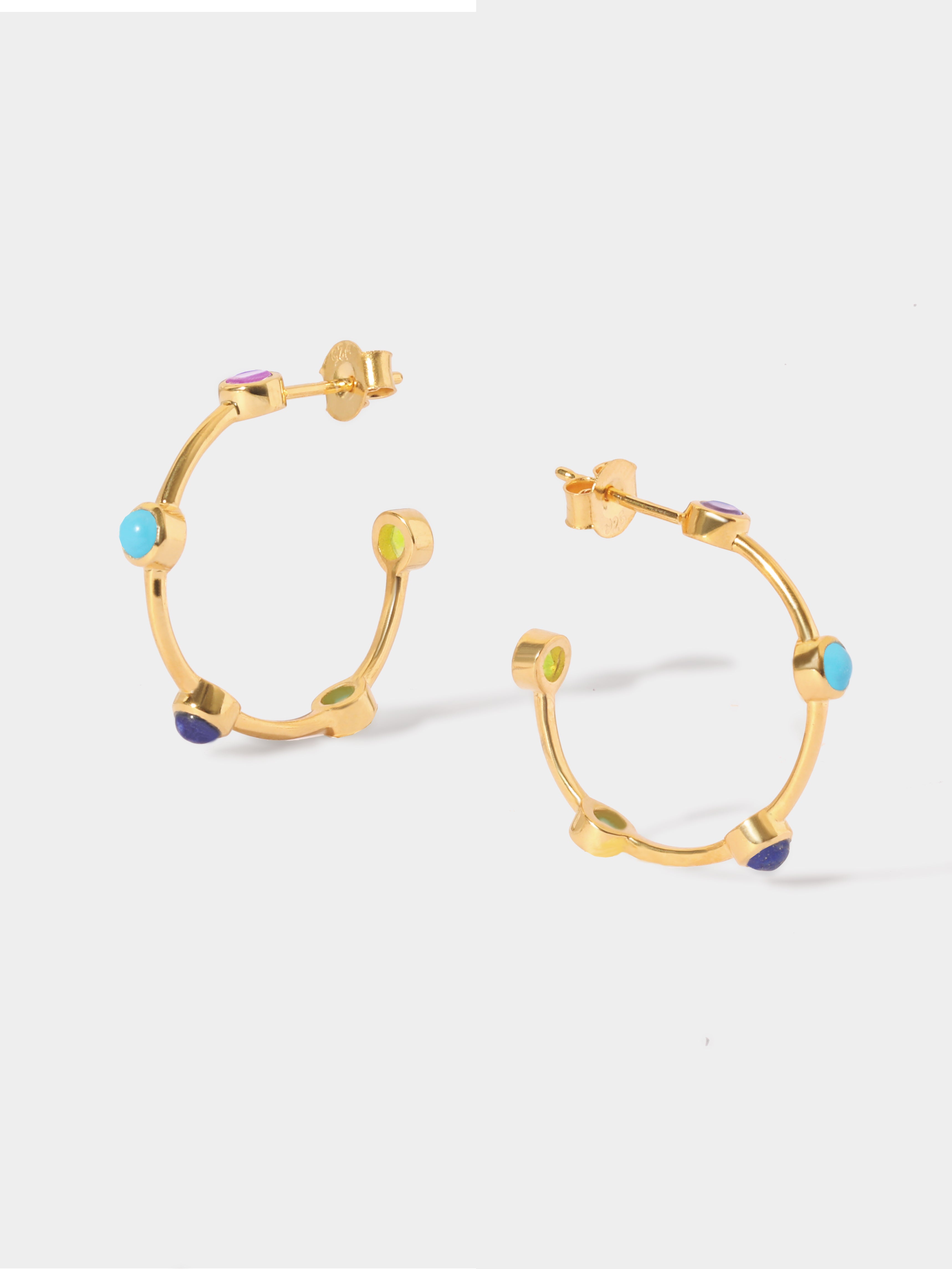 18k Gold Vermeil Bright Multicolour Gemstone Studded Hoop Earrings