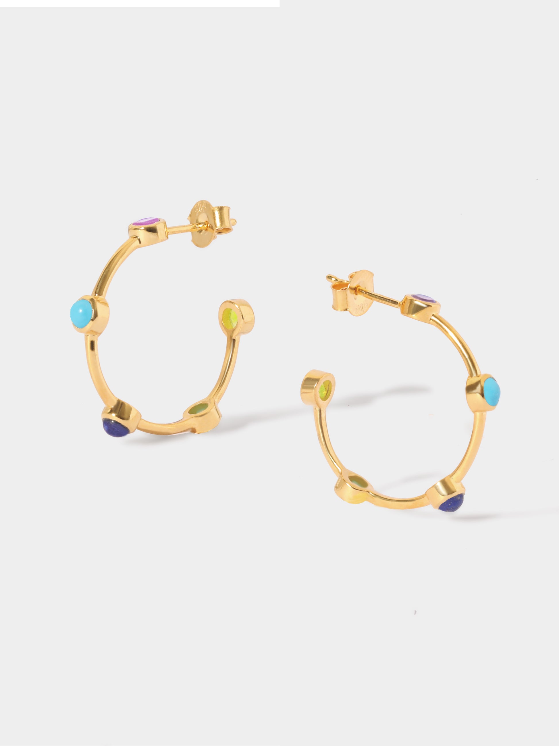 18k Gold Vermeil Bright Multicolour Gemstone Studded Hoop Earrings - Medium