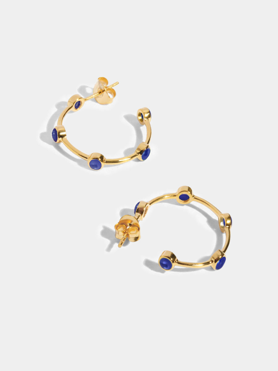 18k Gold Vermeil Lapis Lazuli Gemstone Studded Hoop Earrings - Medium