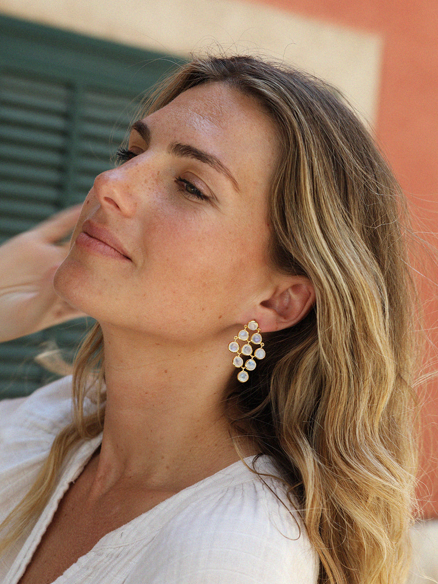 18k Gold Vermeil Moonstone Gemstone Cascading Earrings