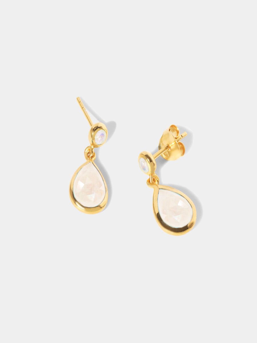 18k Gold Vermeil Moonstone Gemstone Two Drop Earrings
