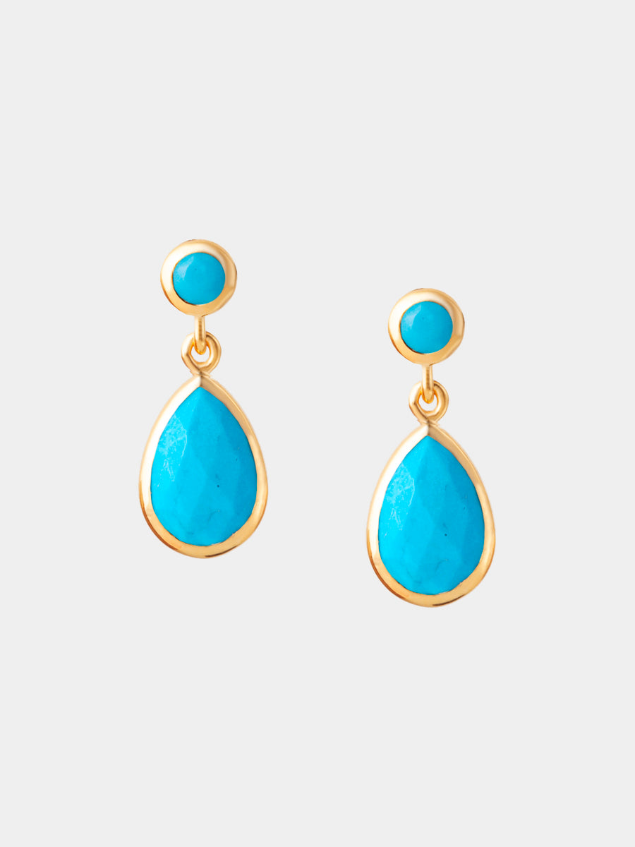 18k Gold Vermeil Turquoise Gemstone Two Drop Earrings