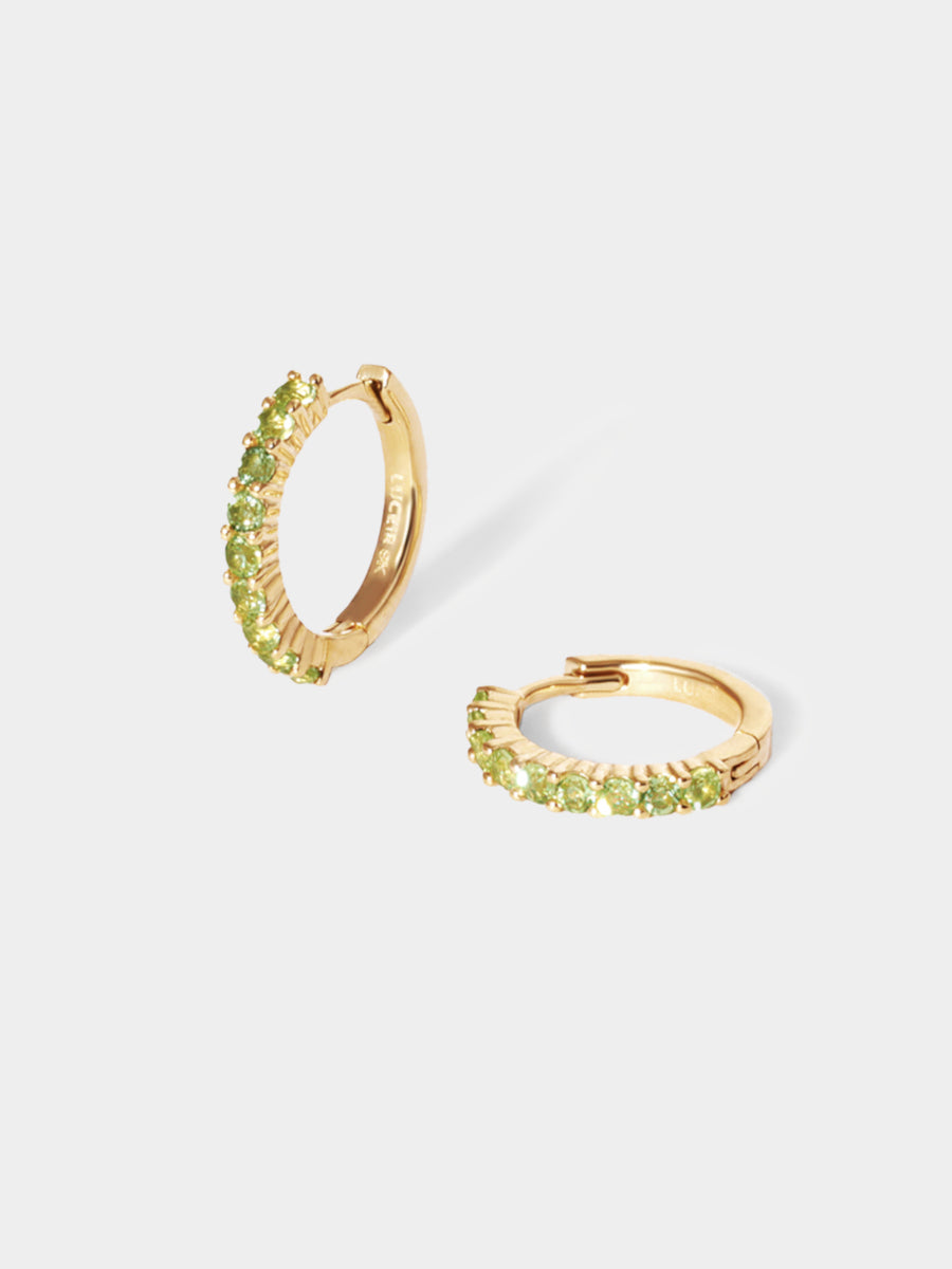 August 9K Gold Birthstone Gemstone Huggie Hoop Earrings Peridot