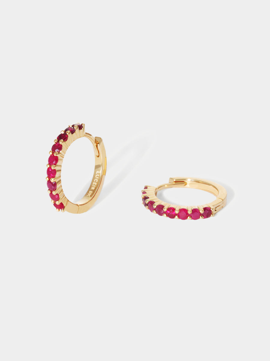 July 9K Gold Birthstone Gemstone Huggie Hoop Earrings Ruby