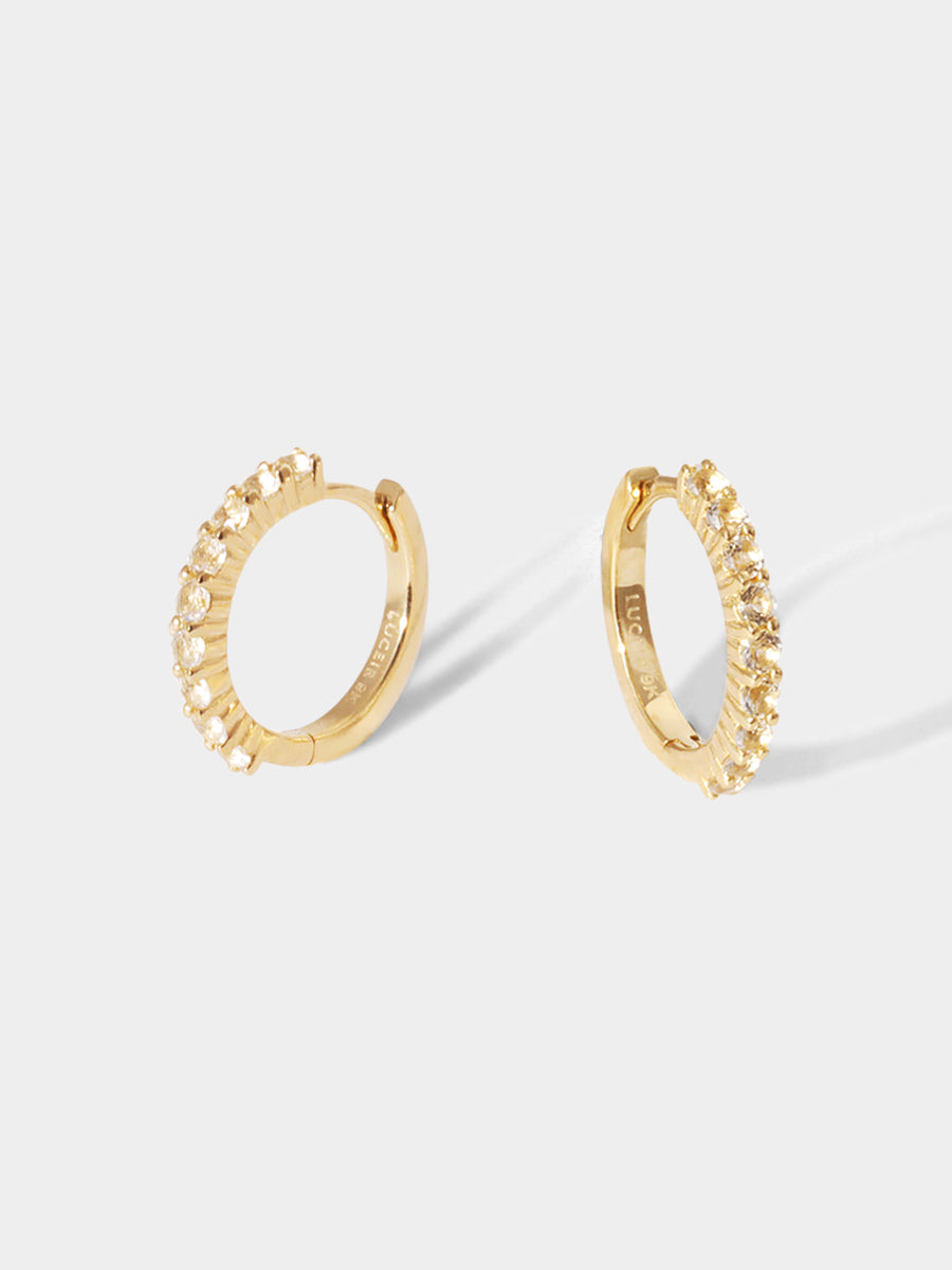 April 9K Gold Birthstone Gemstone Huggie Hoop Earrings White Topaz