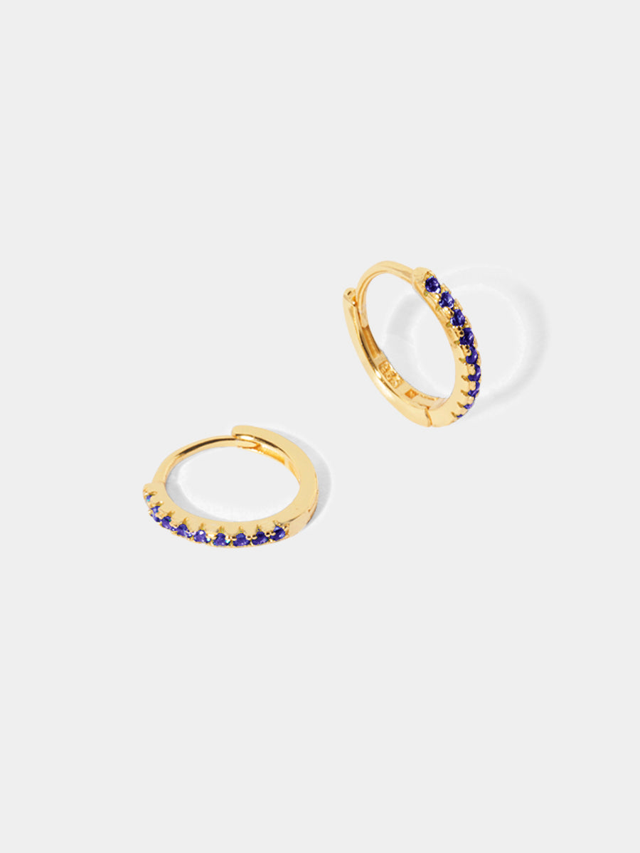 September 18k Gold Vermeil Birthstone Gemstone Huggie Hoop Earrings Blue Quartz