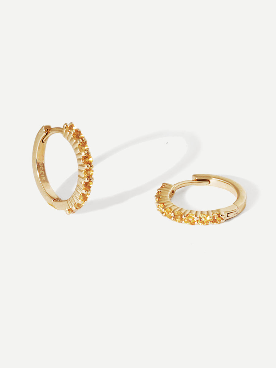 November 9K Gold Birthstone Gemstone Huggie Hoop Earrings Citrine