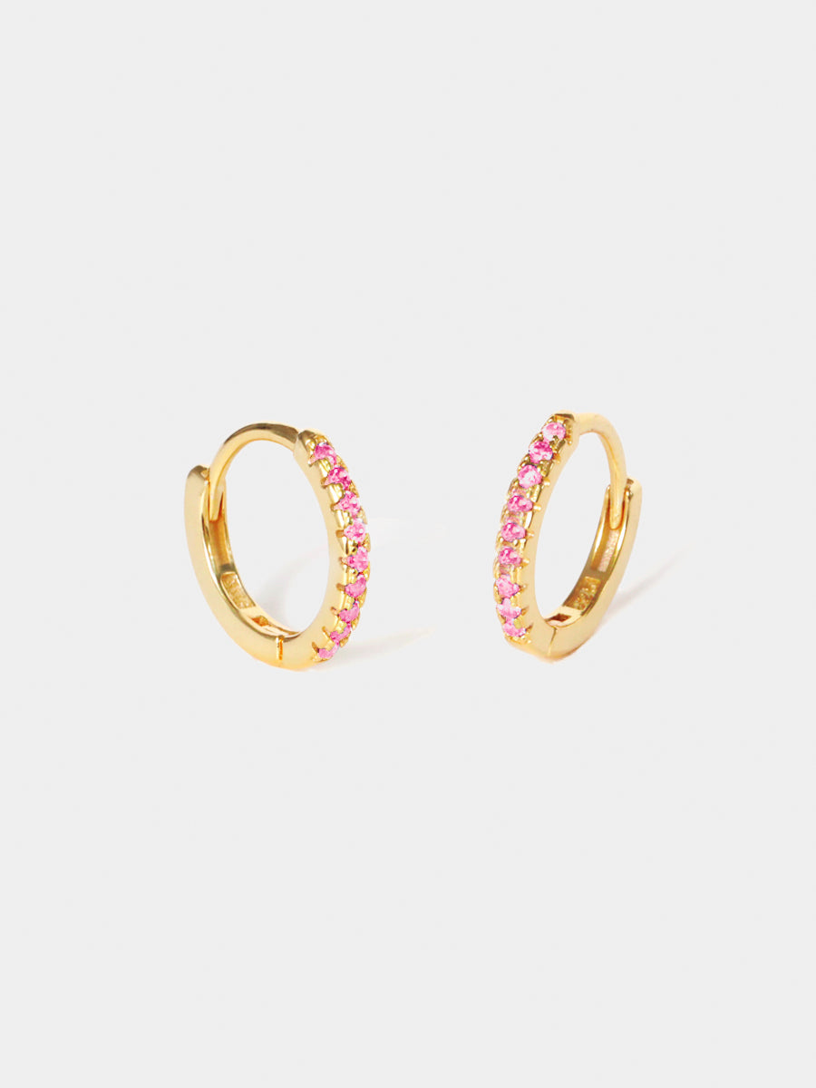 October 18k Gold Vermeil Birthstone Gemstone Huggie Hoop Earrings Pink Tourmaline