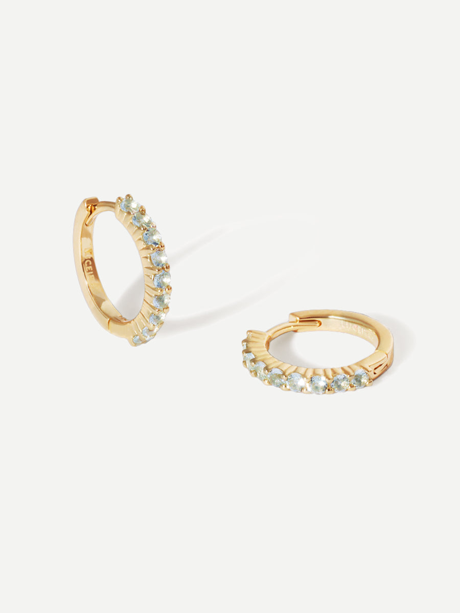 March 9K Gold Birthstone Gemstone Huggie Hoop Earrings Aquamarine
