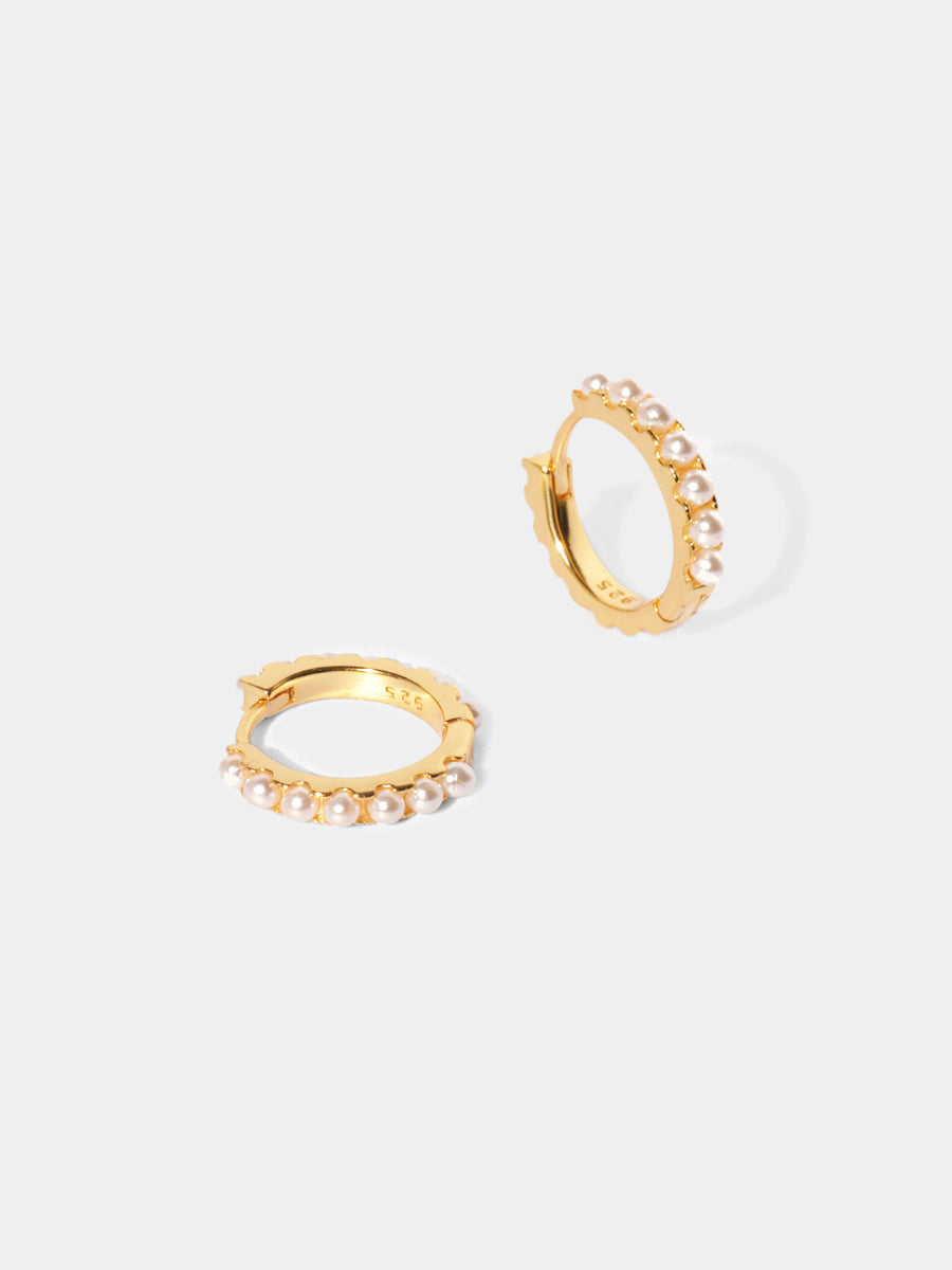June 18k Gold Vermeil Birthstone Gemstone Huggie Hoop Earrings Pearl