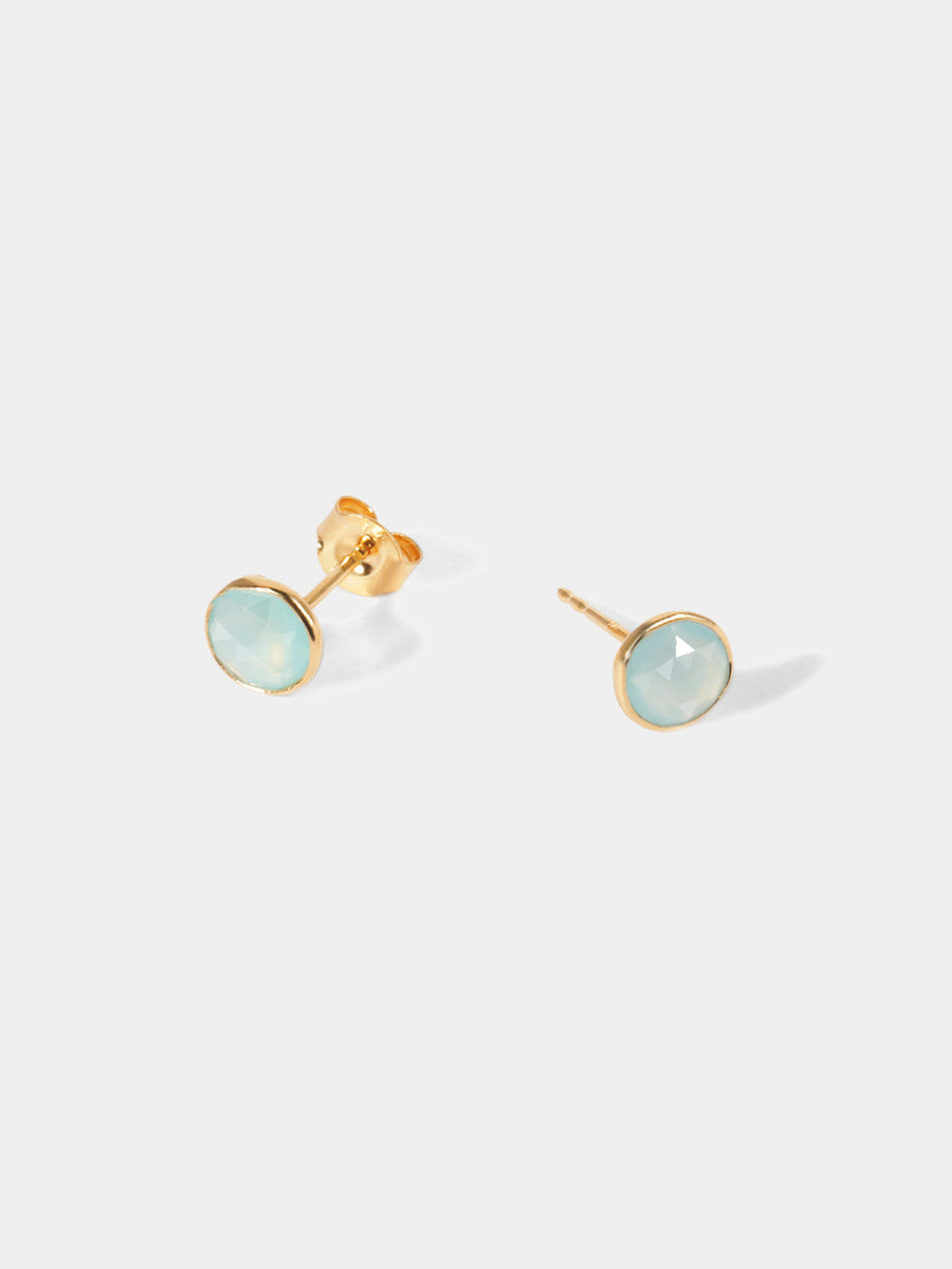 18k Gold Vermeil Gemstone Bezel Set Stud Earrings Aqua Chalcedony