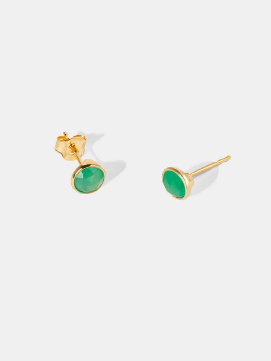 18k Gold Vermeil Birthstone Gemstone Bezel Set Stud Earrings