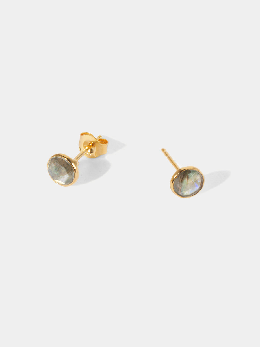 18k Gold Vermeil Gemstone Bezel Set Stud Earrings Labradorite
