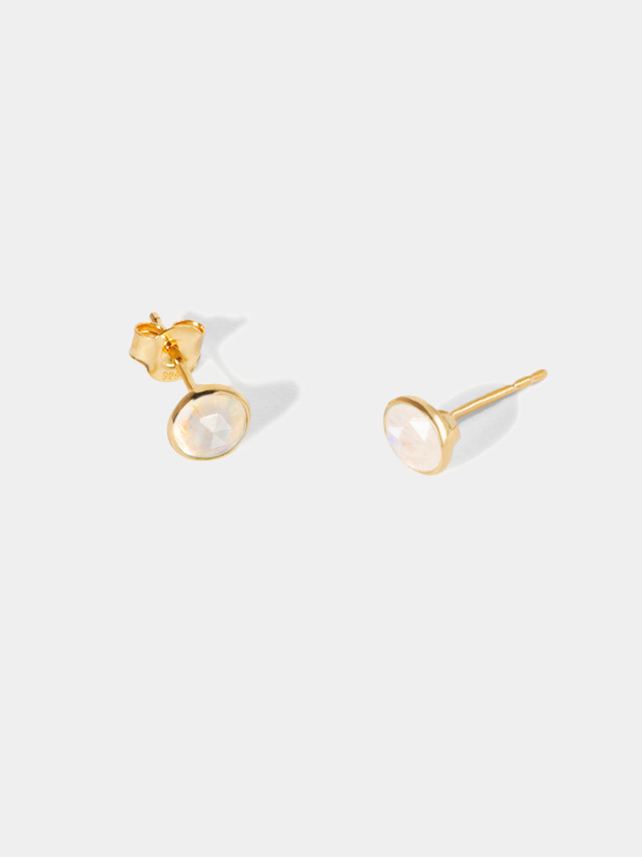 18k Gold Vermeil Birthstone Gemstone Bezel Set Stud Earrings