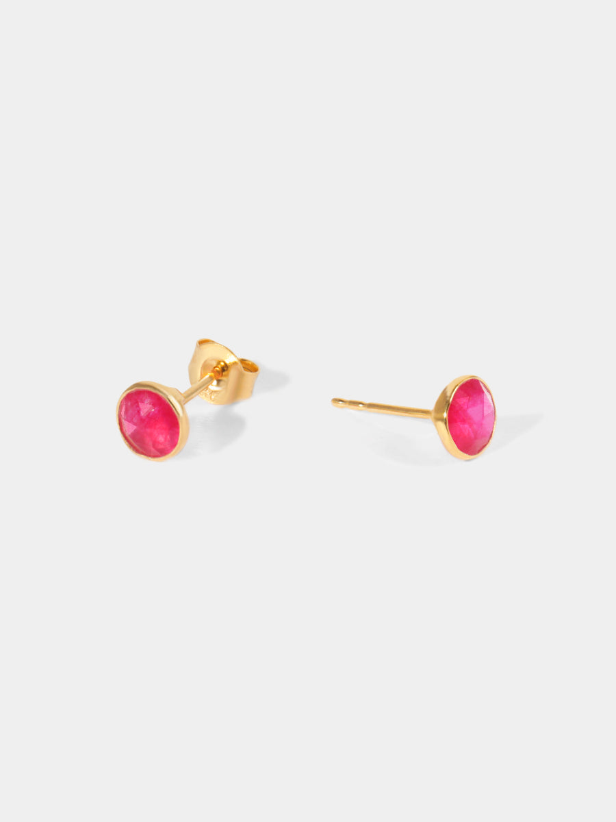 18k Gold Vermeil Birthstone Gemstone Bezel Set Stud Earrings