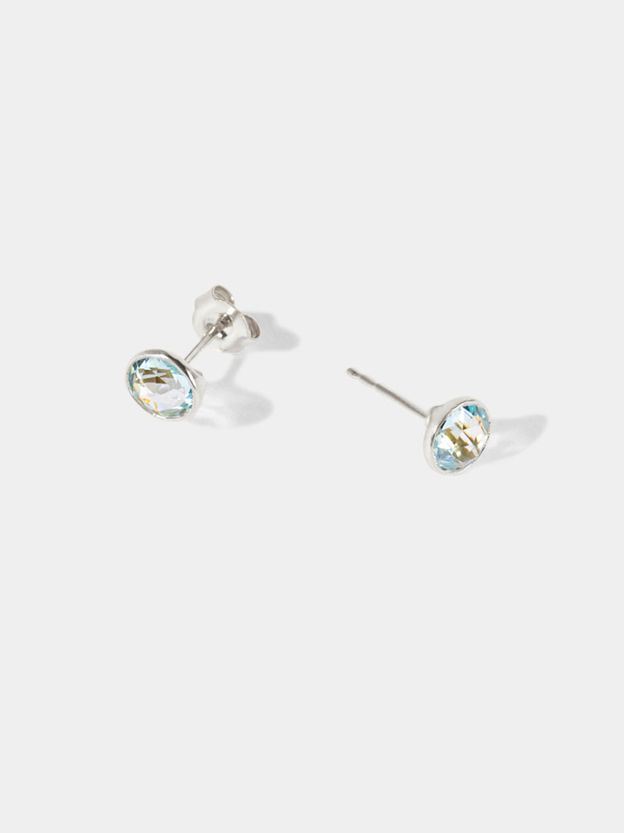 March Sterling Silver Birthstone Gemstone Bezel Set Stud Earrings Blue Topaz