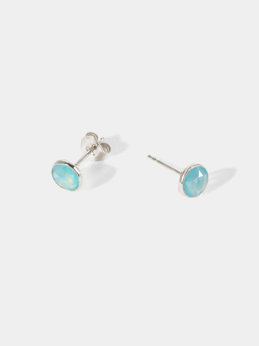Sterling Silver Birthstone Gemstone Bezel Set Stud Earrings