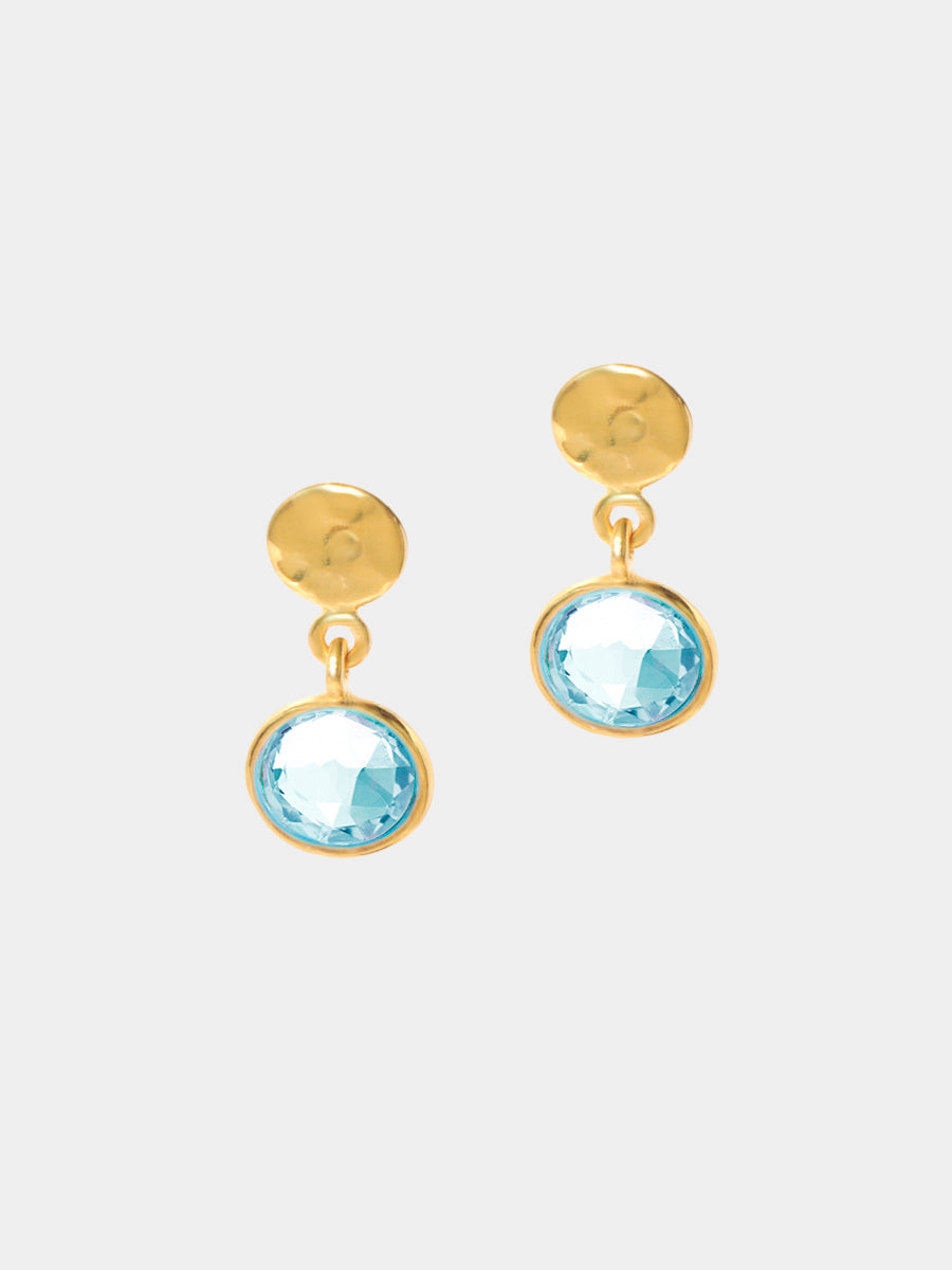 18k Gold Vermeil Sequin Blue Topaz Gemstone Drop Earrings