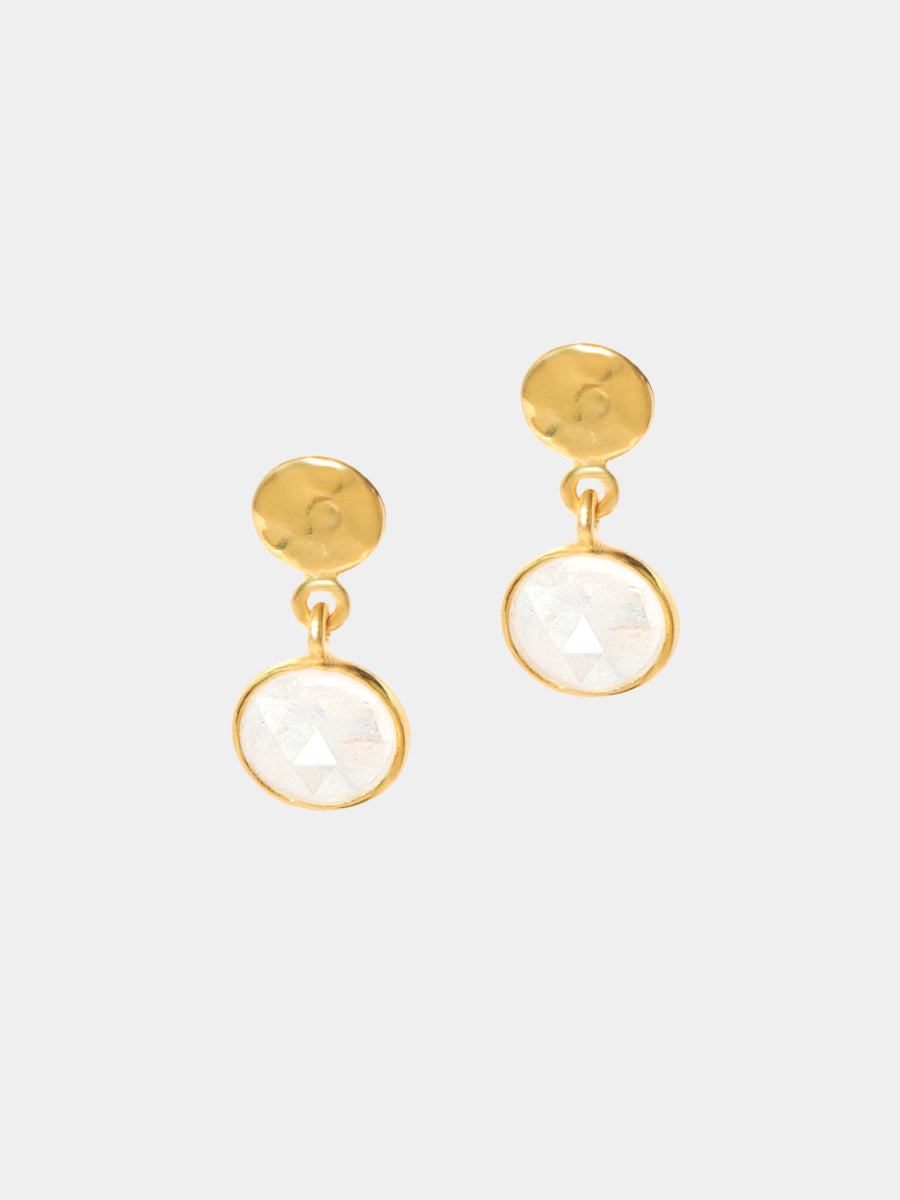 18k Gold Vermeil Sequin Moonstone Gemstone Drop Earrings