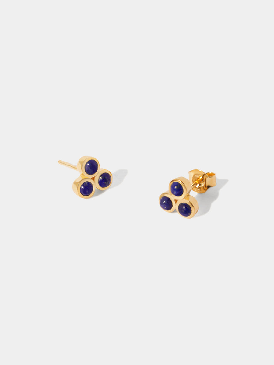 18k Gold Vermeil Lapis Lazuli Gemstone Trio Stud Earrings