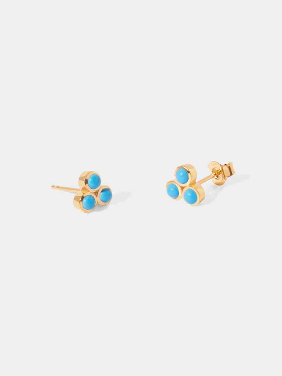 18k Gold Vermeil Turquoise Gemstone Trio Stud Earrings