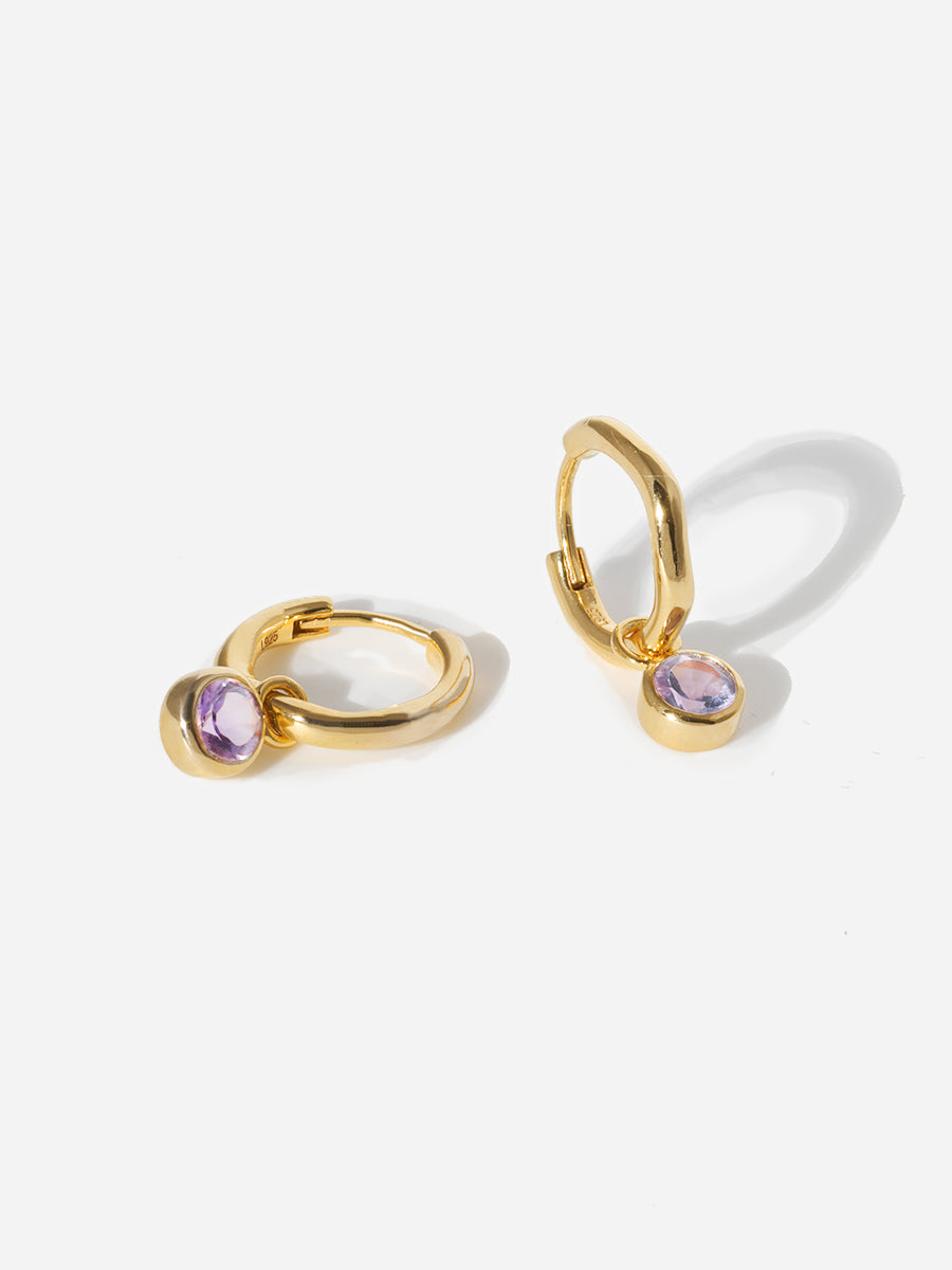 Gold Birthstone Huggies February - Brazilian Amethyst
