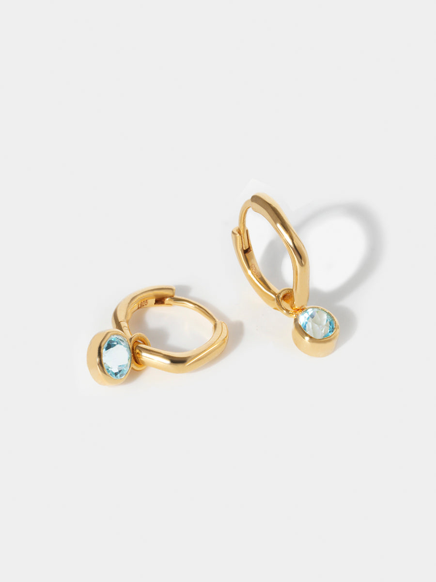 Gold Birthstone Huggies March - Blue Topaz
