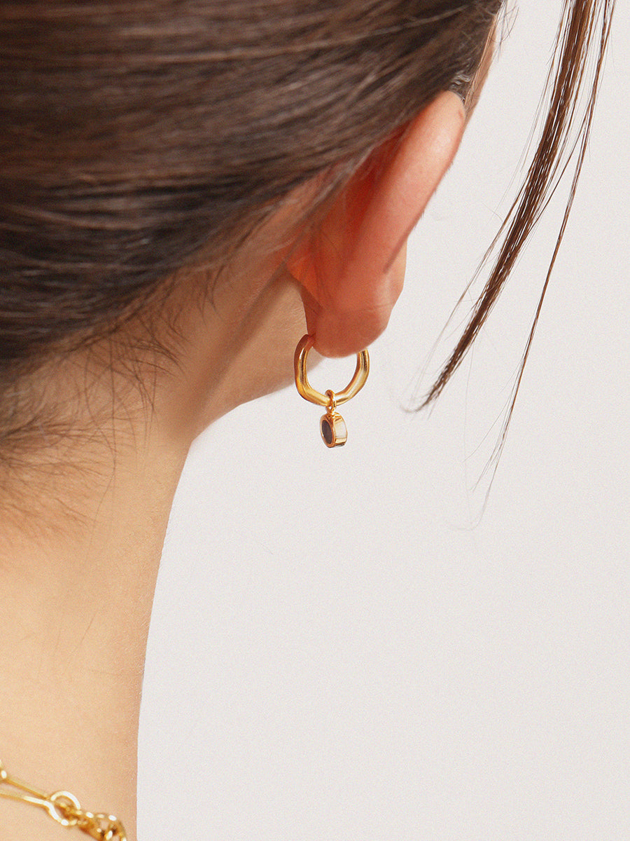 Gold Birthstone Huggies January - Garnet