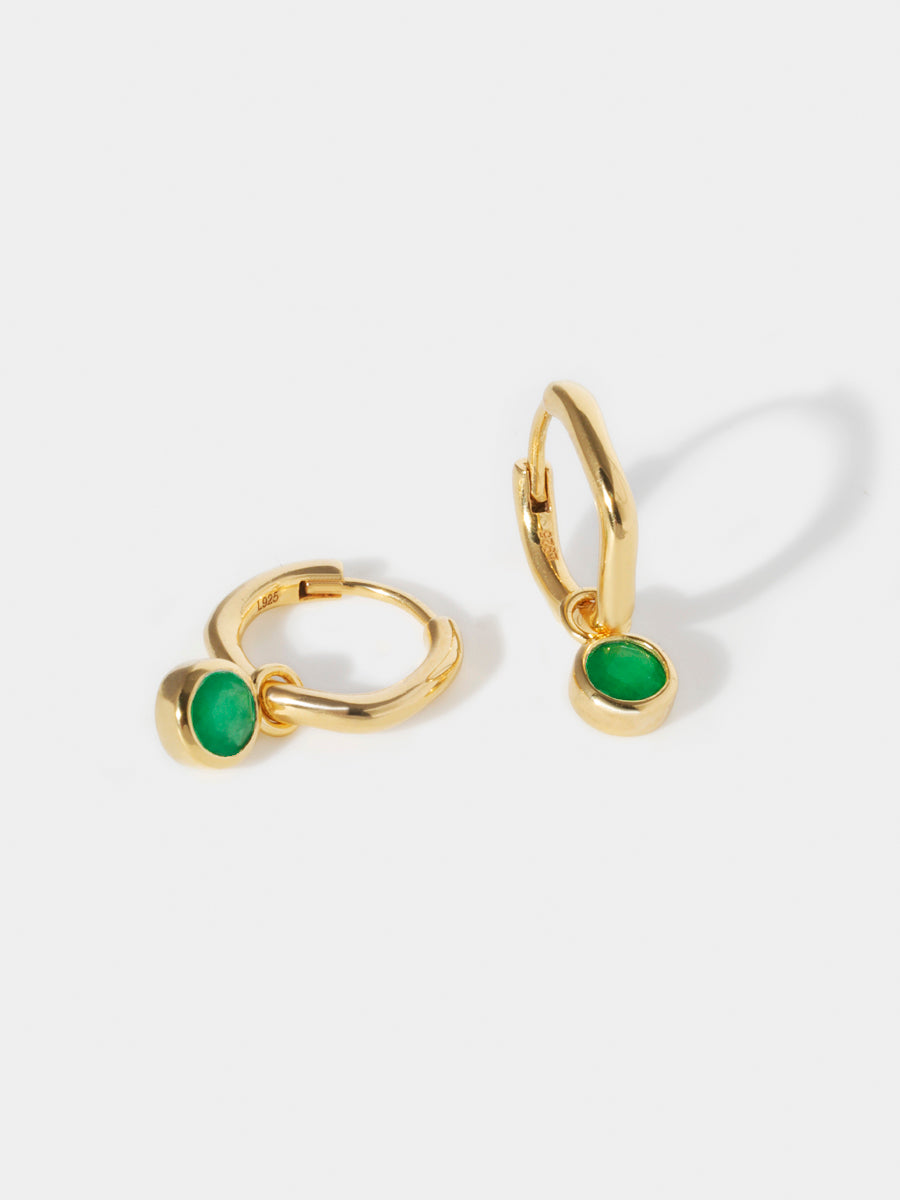 Gold Birthstone Huggies May - Emerald Quartz