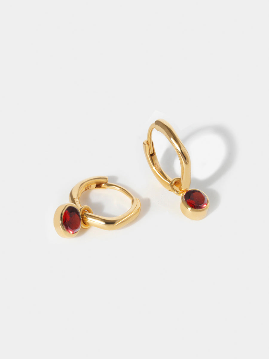 Gold Birthstone Huggies January - Garnet