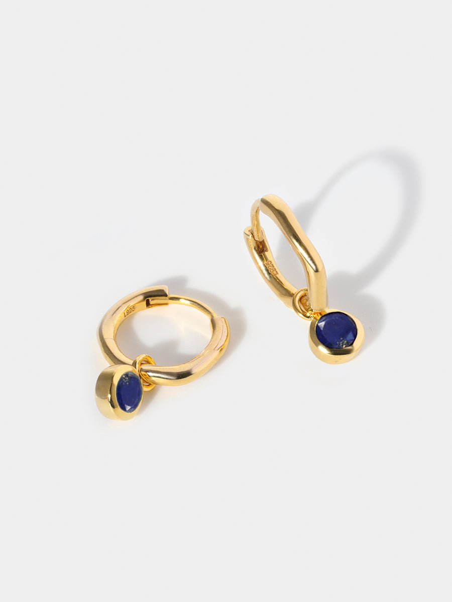 Gold Birthstone Huggies September - Lapis Lazuli