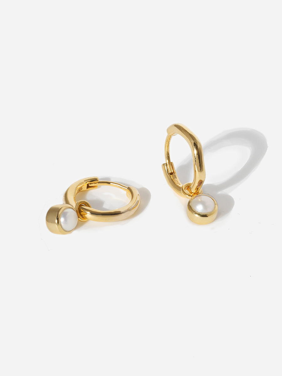 Gold Birthstone Huggies June - Pearl