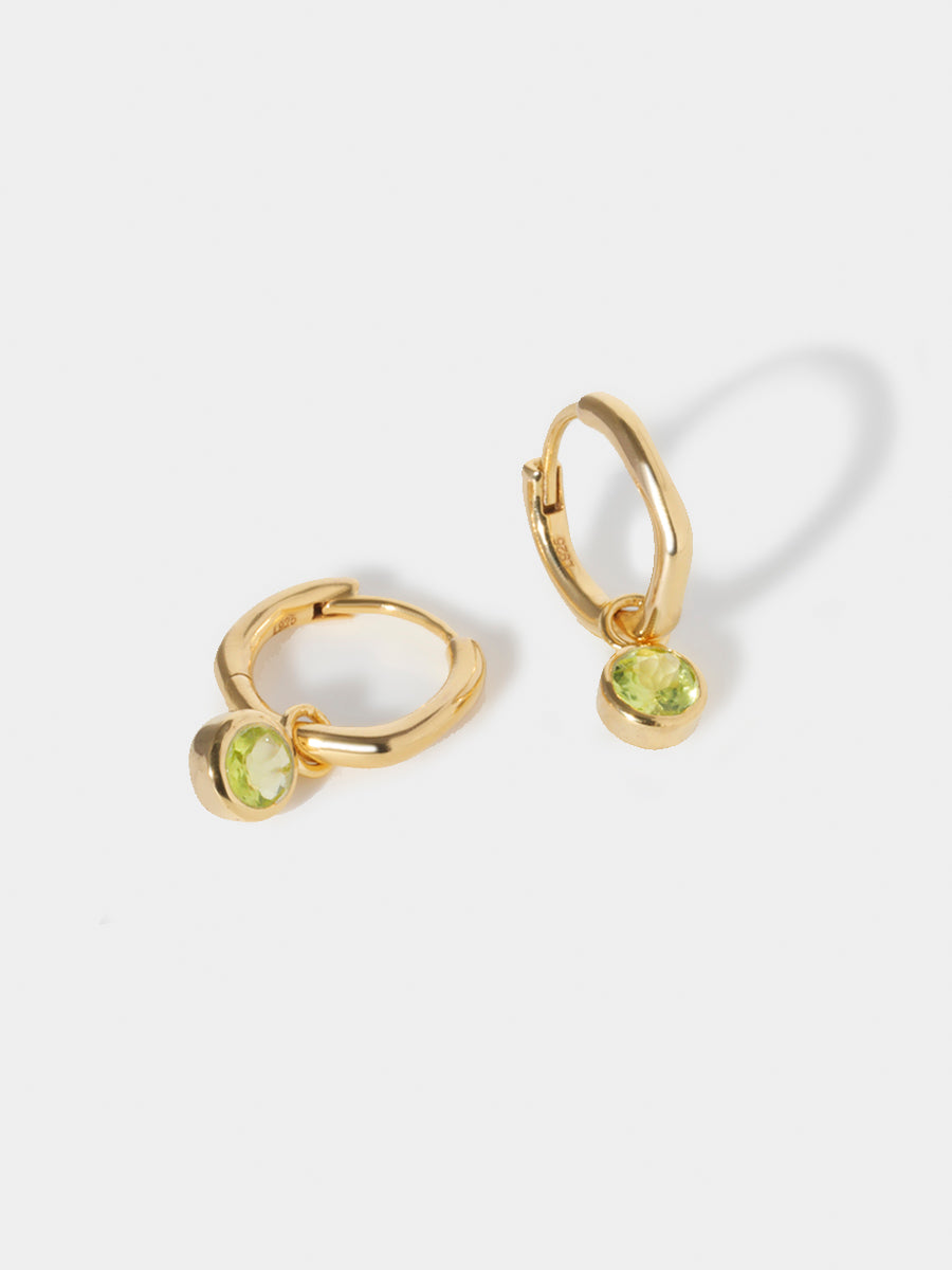 Gold Birthstone Huggies August - Peridot
