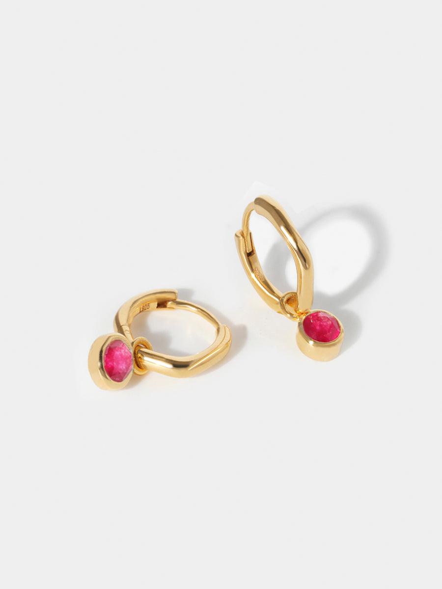 Gold Birthstone Huggies July - Ruby Quartz