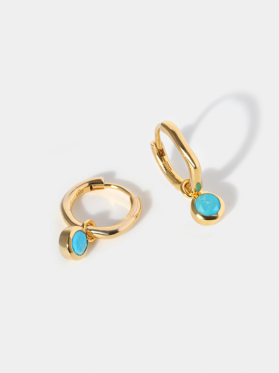 Gold Birthstone Huggies December - Turquoise