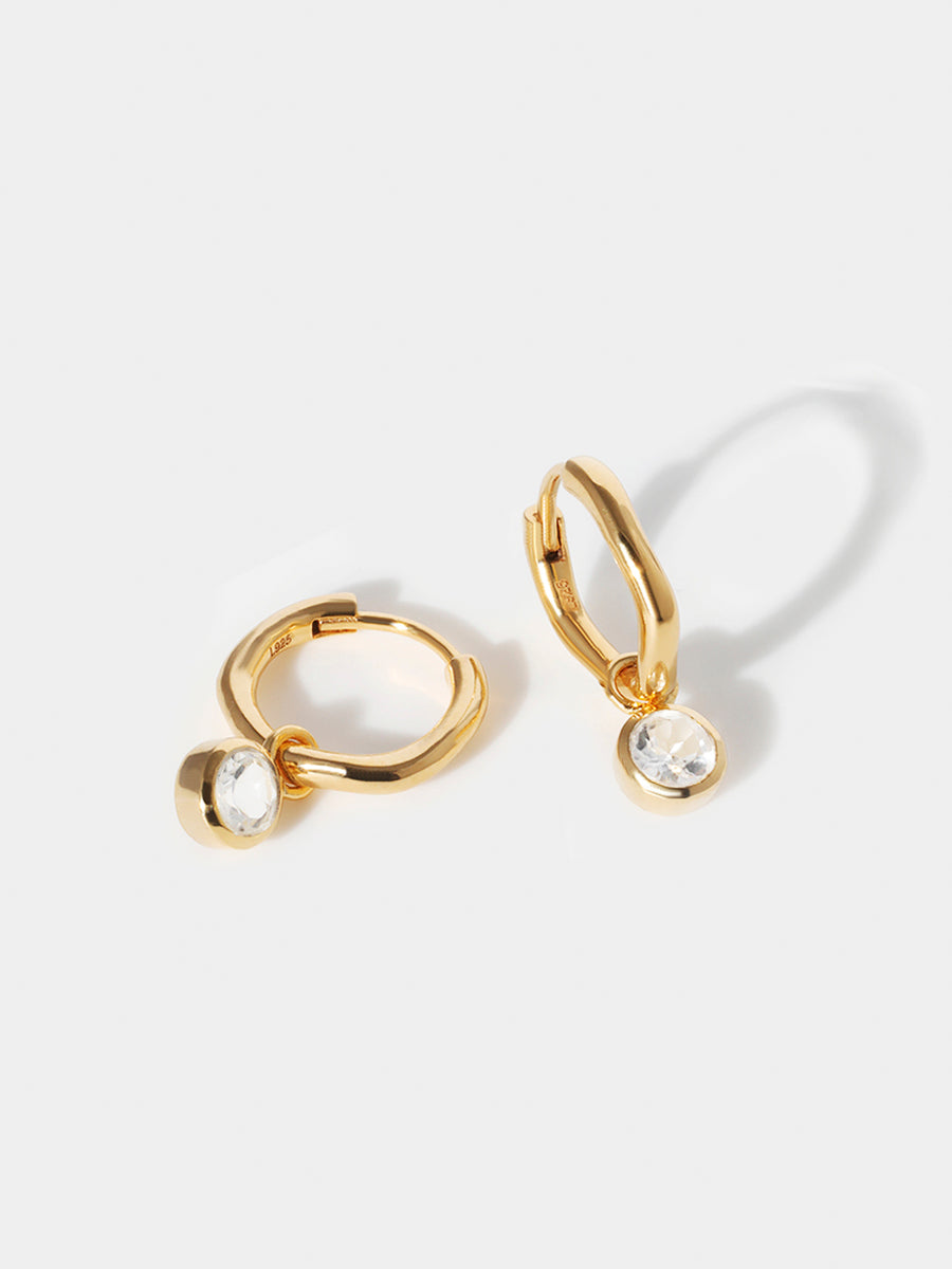 Gold Birthstone Huggies April - White Topaz