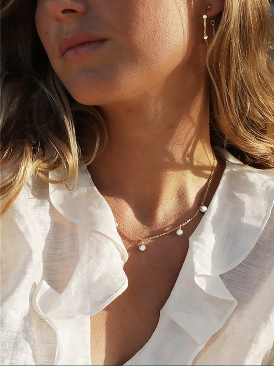 18k Gold Vermeil Dusk Dancer Moonstone 5 Drop Gemstone Necklace