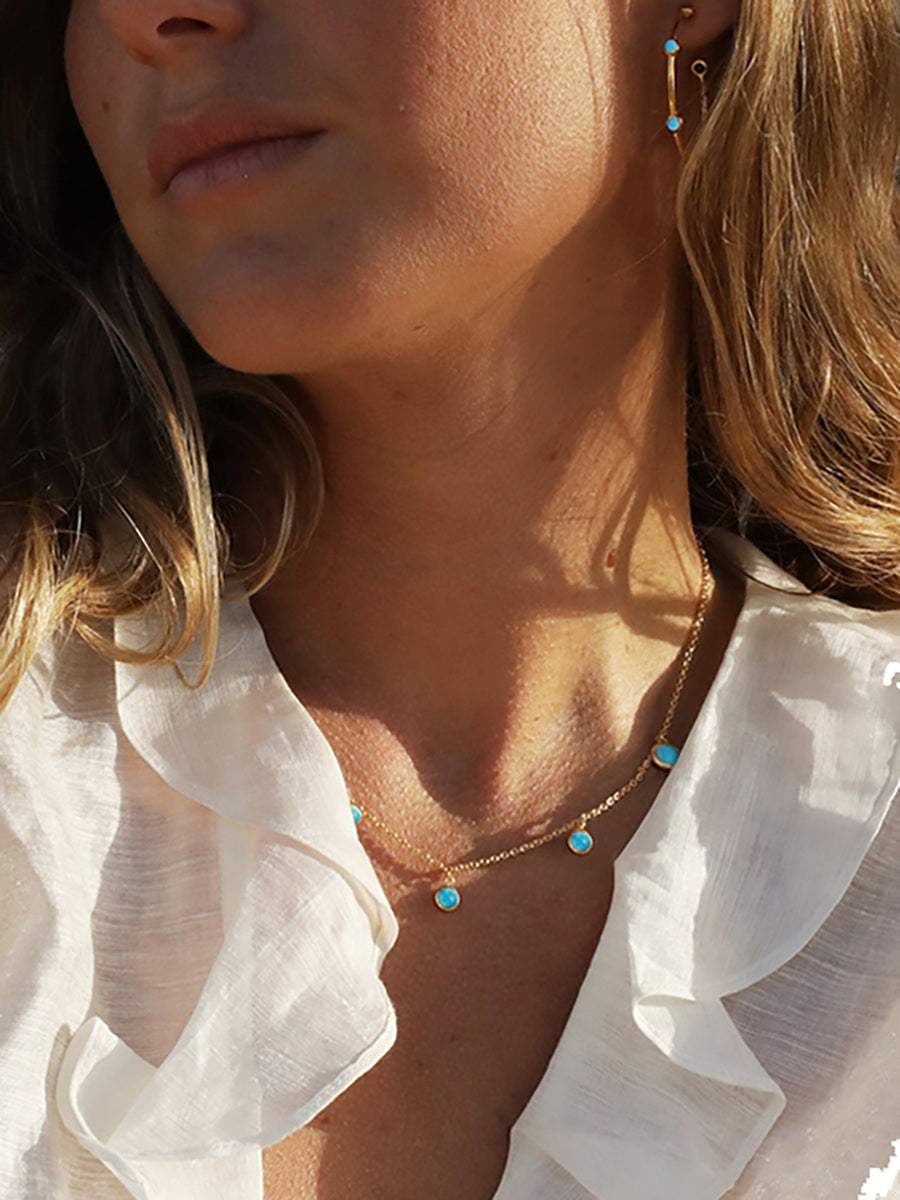 18k Gold Vermeil Dusk Dancer Turquoise 5 Drop Gemstone Necklace
