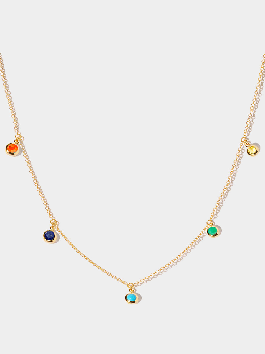 18k Gold Vermeil Carnival Multicolour Gemstone Petite 5 Drop Necklace