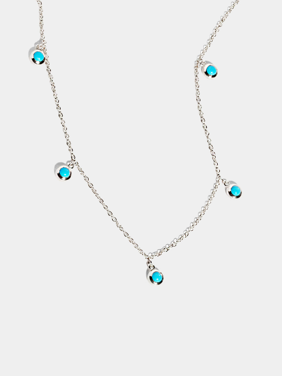 Sterling Silver Dusk Dancer Turqouise Gemstone Petite 5 Drop Necklace