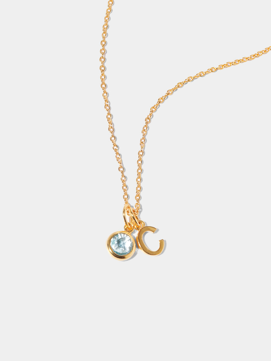 March 18k Gold Vermeil Initial & Birthstone Gemstone Charm Necklace Blue Topaz
